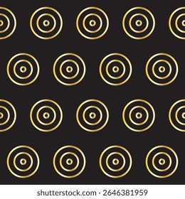 Gold Ring Round Shape Seamless Pattern. Vintage Golden Gradient Textile Texture Circle Geometric Shape. Retro Style Fabric Decor Element Contour Outline. Goldy Frame Button Shape Symbol