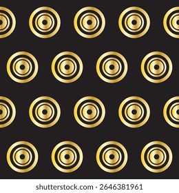 Gold Ring Round Shape Seamless Pattern. Vintage Golden Gradient Textile Texture Circle Geometric Shape. Retro Style Fabric Decor Element Contour Outline. Goldy Frame Button Shape Symbol