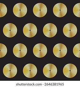 Gold Ring Round Shape Seamless Pattern. Vintage Golden Gradient Textile Texture Circle Geometric Shape. Retro Style Fabric Decor Element Contour Outline. Goldy Frame Button Shape Symbol