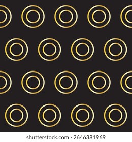 Gold Ring Round Shape Seamless Pattern. Vintage Golden Gradient Textile Texture Circle Geometric Shape. Retro Style Fabric Decor Element Contour Outline. Goldy Frame Button Shape Symbol