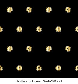 Gold Ring Round Shape Seamless Pattern. Vintage Golden Gradient Textile Texture Circle Geometric Shape. Retro Style Fabric Decor Element Contour Outline. Goldy Frame Button Shape Symbol