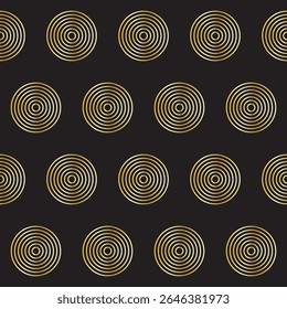 Gold Ring Round Shape Seamless Pattern. Vintage Golden Gradient Textile Texture Circle Geometric Shape. Retro Style Fabric Decor Element Contour Outline. Goldy Frame Button Shape Symbol
