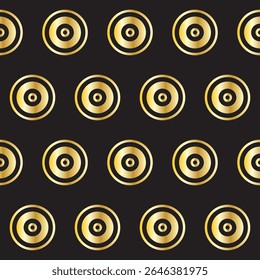 Gold Ring Round Shape Seamless Pattern. Vintage Golden Gradient Textile Texture Circle Geometric Shape. Retro Style Fabric Decor Element Contour Outline. Goldy Frame Button Shape Symbol