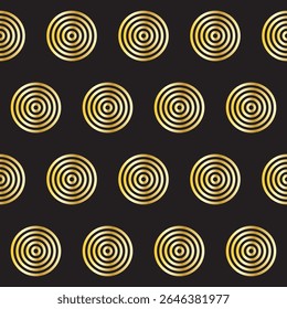 Gold Ring Round Shape Seamless Pattern. Vintage Golden Gradient Textile Texture Circle Geometric Shape. Retro Style Fabric Decor Element Contour Outline. Goldy Frame Button Shape Symbol