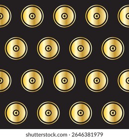 Gold Ring Round Shape Seamless Pattern. Vintage Golden Gradient Textile Texture Circle Geometric Shape. Retro Style Fabric Decor Element Contour Outline. Goldy Frame Button Shape Symbol