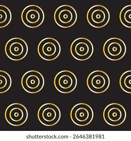Gold Ring Round Shape Seamless Pattern. Vintage Golden Gradient Textile Texture Circle Geometric Shape. Retro Style Fabric Decor Element Contour Outline. Goldy Frame Button Shape Symbol