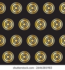 Gold Ring Round Shape Seamless Pattern. Vintage Golden Gradient Textile Texture Circle Geometric Shape. Retro Style Fabric Decor Element Contour Outline. Goldy Frame Button Shape Symbol