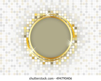 Gold ring with space for text on a mosaic vector background.