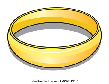 Ilustración del vector del anillo de oro, aislado en el fondo blanco para la educación, vista superior