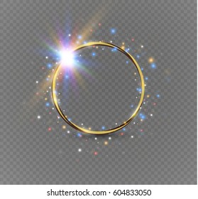 gold ring.on a white background.beautiful for women. Vector light circles and sparks lighting effect.reflection.star.the effect is rainbow colored.