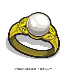 Gold ring with white pearl. Vector illustration.
