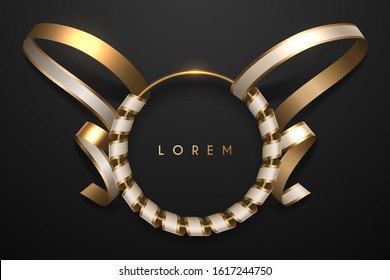 Gold ring with white and gold ribbon