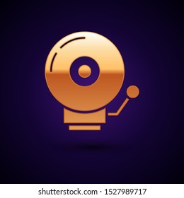 Gold Ringing alarm bell icon isolated on dark blue background. Alarm symbol, service bell, handbell sign, notification symbol.  Vector Illustration