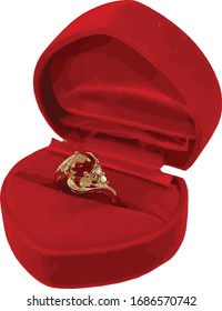 El oro suena en una caja roja con forma de amor