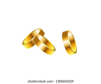 Gold rings on white background