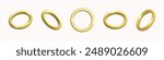 Gold rings, realistic golden torus set, vector premium quality illustration. The rings are all different sizes and shapes