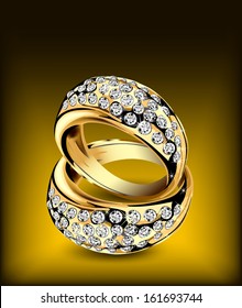 Gold rings with some diamonds. Vector illustration