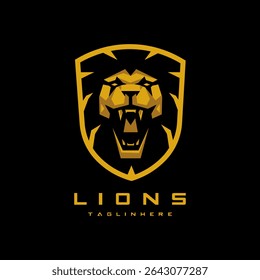 Gold roaring lion logo for team sports, esport, business and more