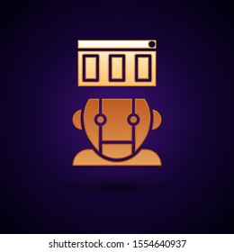 Gold Robot icon isolated on dark blue background.  Vector Illustration