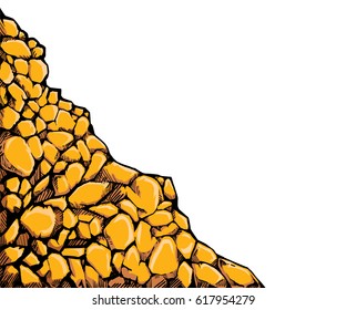 Gold Rock Or Gold Nugget. Stone Wall Hand Drawn Vector. 