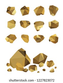 Gold rock set  isolated on white