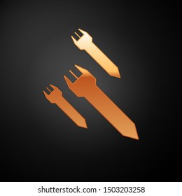Gold Rocket icon isolated on black background.  Vector Illustration