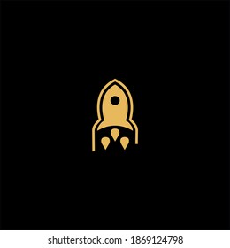 Gold Rocket Launched Logo Design Template with outline and Fire below.