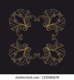 Gold rococo ornament. Retro baroque decoration element with flourishes calligraphic. You can use for wedding decoration of greeting card and laser cutting 