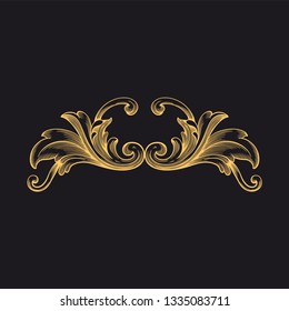 Gold rococo ornament. Retro baroque decoration element with flourishes calligraphic. You can use for wedding decoration of greeting card and laser cutting 