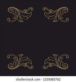 Gold rococo ornament. Retro baroque decoration element with flourishes calligraphic. You can use for wedding decoration of greeting card and laser cutting 