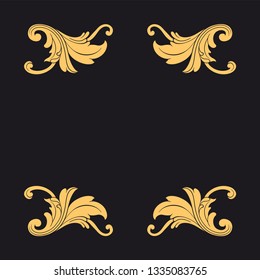 Gold rococo ornament. Retro baroque decoration element with flourishes calligraphic. You can use for wedding decoration of greeting card and laser cutting 