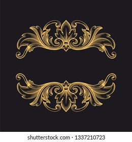 Gold rococo ornament. Retro baroque decoration element with flourishes calligraphic. You can use for wedding decoration of greeting card and laser cutting