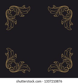 Gold rococo ornament. Retro baroque decoration element with flourishes calligraphic. You can use for wedding decoration of greeting card and laser cutting