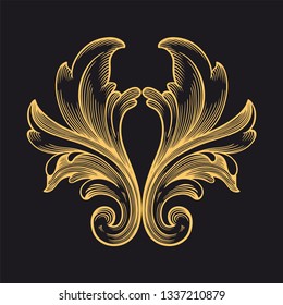 Gold rococo ornament. Retro baroque decoration element with flourishes calligraphic. You can use for wedding decoration of greeting card and laser cutting