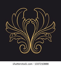 Gold rococo ornament. Retro baroque decoration element with flourishes calligraphic. You can use for wedding decoration of greeting card and laser cutting