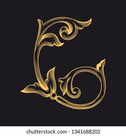 Gold rococo ornament. Retro baroque decoration element with flourishes calligraphic. You can use for wedding decoration of greeting card and laser cutting