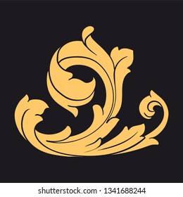 Gold rococo ornament. Retro baroque decoration element with flourishes calligraphic. You can use for wedding decoration of greeting card and laser cutting