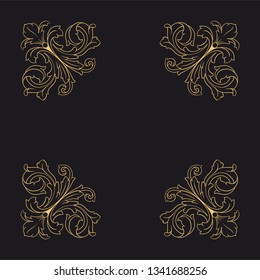 Gold rococo ornament. Retro baroque decoration element with flourishes calligraphic. You can use for wedding decoration of greeting card and laser cutting