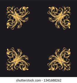 Gold rococo ornament. Retro baroque decoration element with flourishes calligraphic. You can use for wedding decoration of greeting card and laser cutting