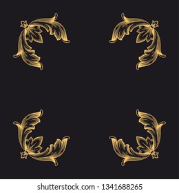 Gold rococo ornament. Retro baroque decoration element with flourishes calligraphic. You can use for wedding decoration of greeting card and laser cutting