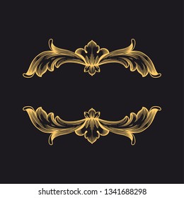 Gold rococo ornament. Retro baroque decoration element with flourishes calligraphic. You can use for wedding decoration of greeting card and laser cutting