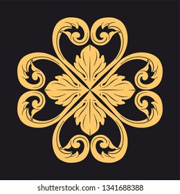 Gold rococo ornament. Retro baroque decoration element with flourishes calligraphic. You can use for wedding decoration of greeting card and laser cutting