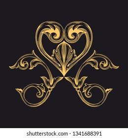 Gold rococo ornament. Retro baroque decoration element with flourishes calligraphic. You can use for wedding decoration of greeting card and laser cutting