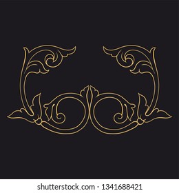 Gold rococo ornament. Retro baroque decoration element with flourishes calligraphic. You can use for wedding decoration of greeting card and laser cutting