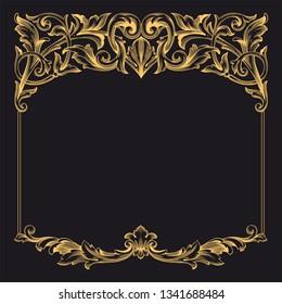 Gold rococo ornament. Retro baroque decoration element with flourishes calligraphic. You can use for wedding decoration of greeting card and laser cutting
