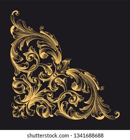 Gold rococo ornament. Retro baroque decoration element with flourishes calligraphic. You can use for wedding decoration of greeting card and laser cutting