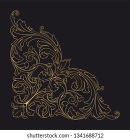 Gold rococo ornament. Retro baroque decoration element with flourishes calligraphic. You can use for wedding decoration of greeting card and laser cutting