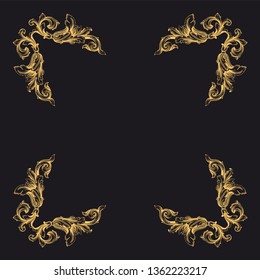 Gold rococo ornament. Retro baroque decoration element with flourishes calligraphic. You can use for wedding decoration of greeting card and laser cutting