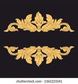 Gold rococo ornament. Retro baroque decoration element with flourishes calligraphic. You can use for wedding decoration of greeting card and laser cutting