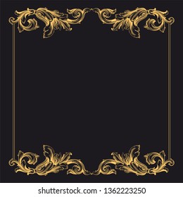 Gold rococo ornament. Retro baroque decoration element with flourishes calligraphic. You can use for wedding decoration of greeting card and laser cutting